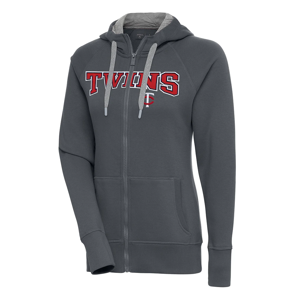 Women's Antigua Charcoal Minnesota Twins Victory Full-Zip Hoodie