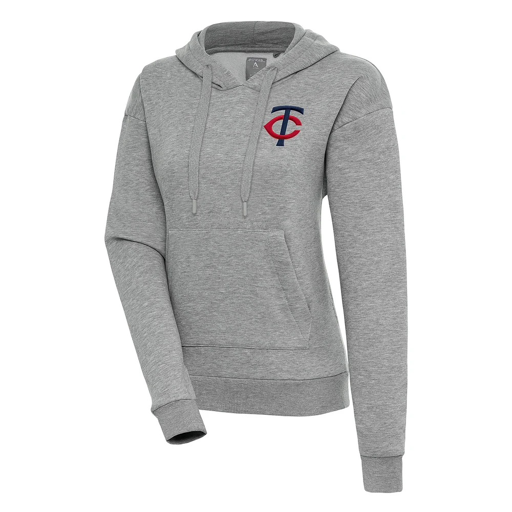 Women's Antigua Heather Gray Minnesota Twins Victory Pullover Hoodie