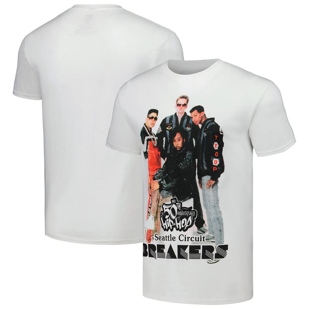 Men's White 50th Anniversary of Hip Hop Seattle Circuit Breakers Graphic T-Shirt