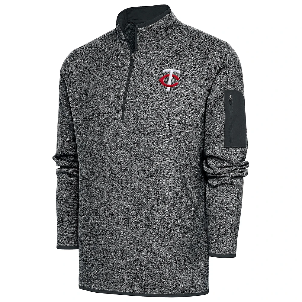 Men's Antigua Heather Charcoal Minnesota Twins Big & Tall Fortune Quarter-Zip Pullover Jacket