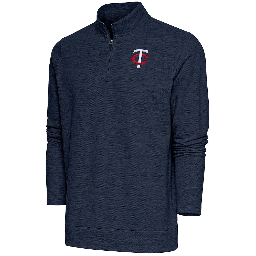 Men's Antigua Heather Navy Minnesota Twins Gambit Quarter-Zip Pullover Top
