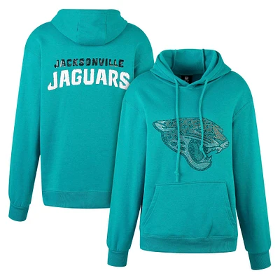 Women's Cuce Teal Jacksonville Jaguars Rhinestone Logo Wordmark Pullover Hoodie