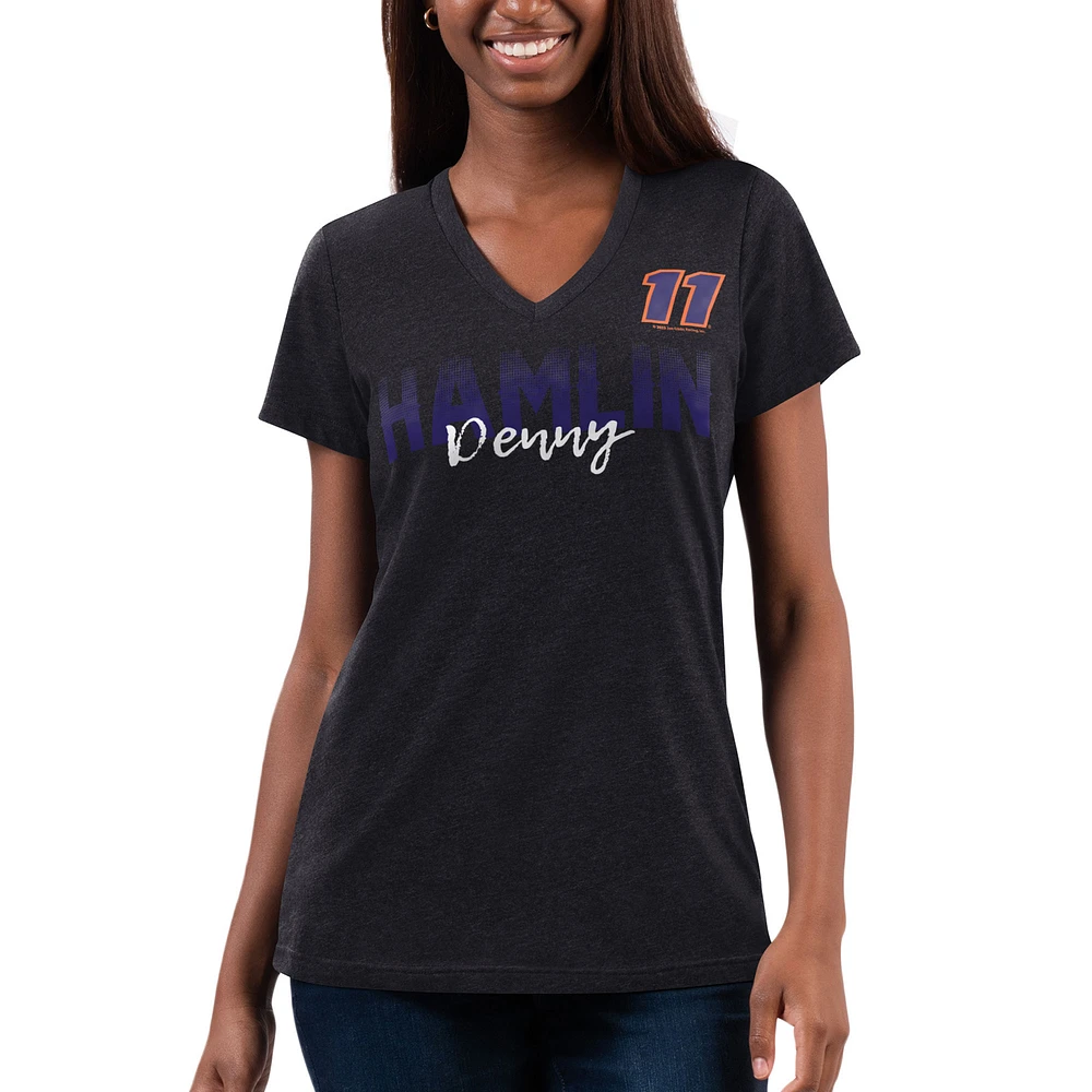 Women's G-III 4Her by Carl Banks Black Denny Hamlin Snap V-Neck T-Shirt