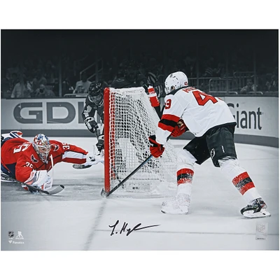 Luke Hughes New Jersey Devils Autographed 16" x 20" First NHL Goal Spotlight Photograph