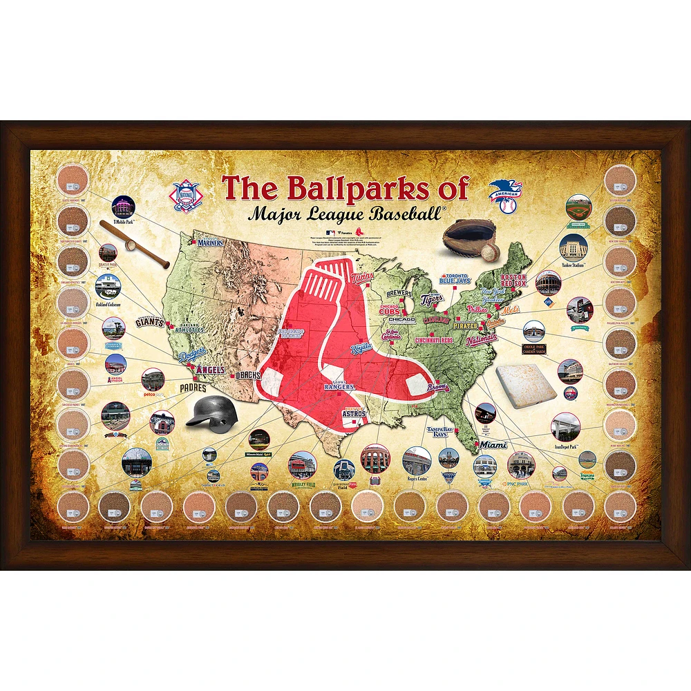 Boston Red Sox Framed 20" x 32" MLB Parks Map Collage with Game-Used Dirt from All 30 Stadiums