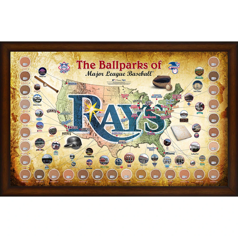 Tampa Bay Rays Framed 20" x 32" MLB Parks Map Collage with Game-Used Dirt from All 30 Stadiums
