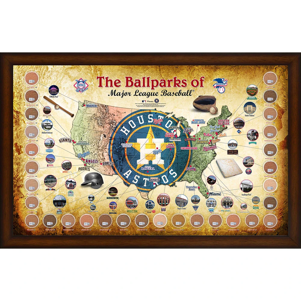 Houston Astros Framed 20" x 32" MLB Parks Map Collage with Game-Used Dirt from All 30 Stadiums