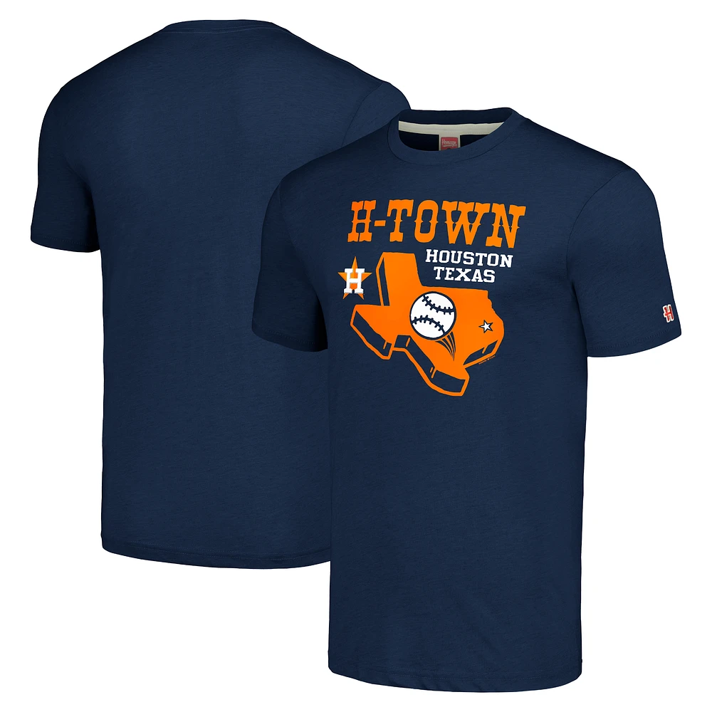 Men's Homage Navy Houston Astros H-Town Texas Hyper Local Tri-Blend T-Shirt