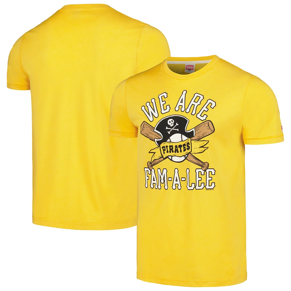 Men's Homage Gold Pittsburgh Pirates Doodle Collection We Are Fam-A-Lee Tri-Blend T-Shirt
