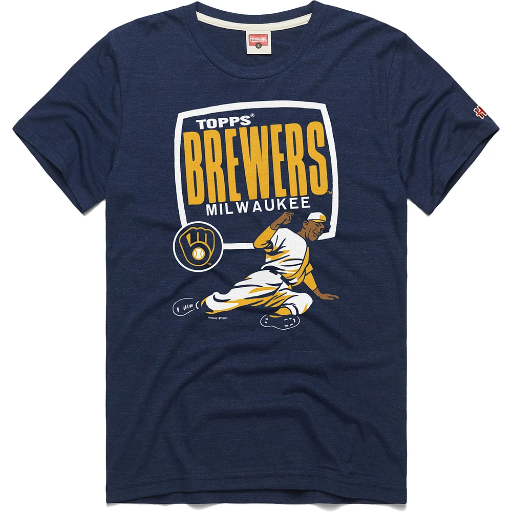 Men's Homage x Topps Navy Milwaukee Brewers Tri-Blend T-Shirt