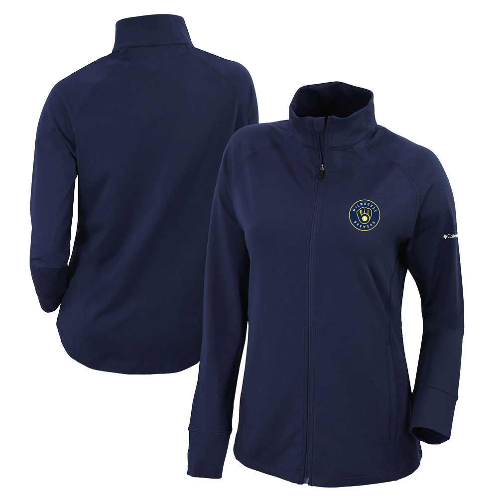 Women's Columbia Navy Milwaukee Brewers Omni-Wick Greenkeeper Full-Zip Jacket