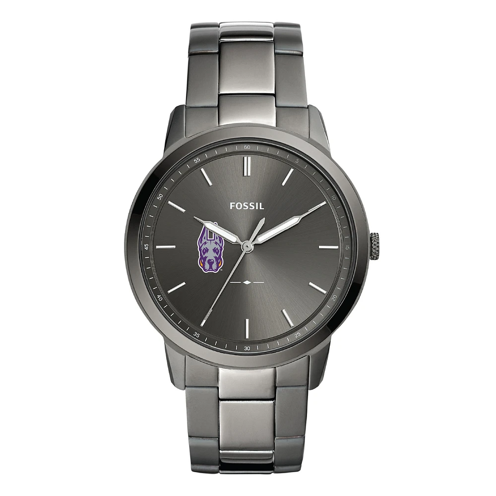 Men's Fossil Gray UAlbany Great Danes Minimalist Three-Hand Smoke Watch
