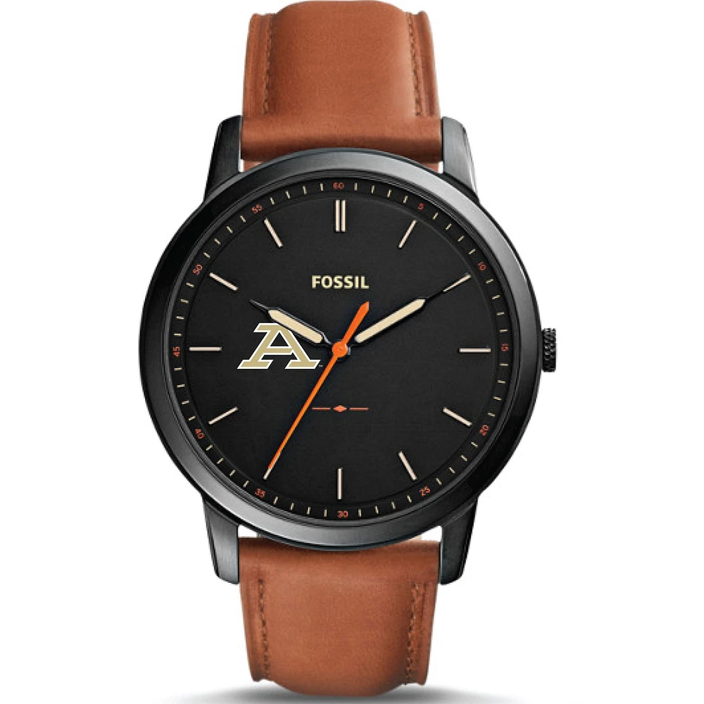 Men's Fossil Black Akron Zips Minimalist Slim Light Brown Leather Watch