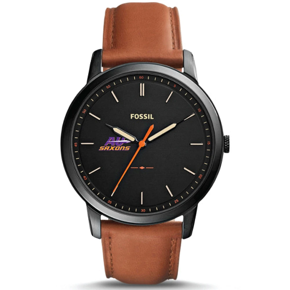 Men's Fossil Black Alfred University Saxons Minimalist Slim Light Brown Leather Watch