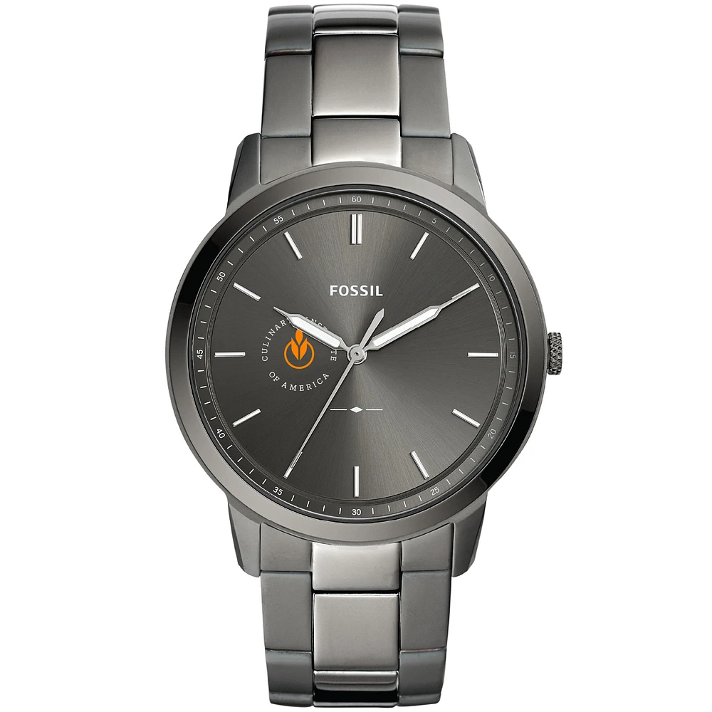 Men's Fossil Gray Culinary Institute of America Steels Minimalist Three-Hand Smoke Watch