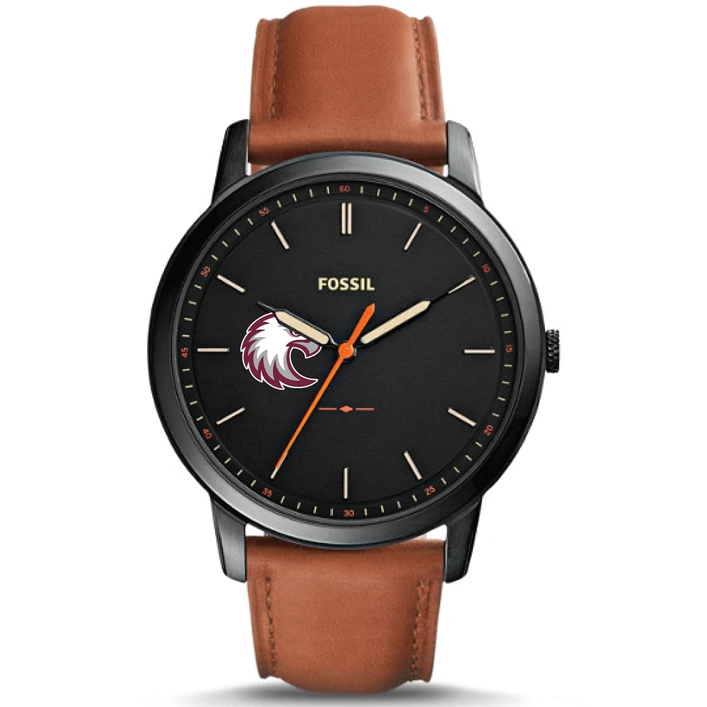Men's Fossil Black Augsburg Auggies Minimalist Slim Light Brown Leather Watch