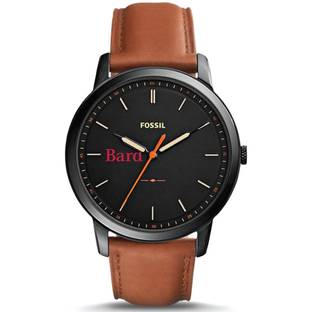 Men's Fossil Black Bard College Raptors Minimalist Slim Light Brown Leather Watch