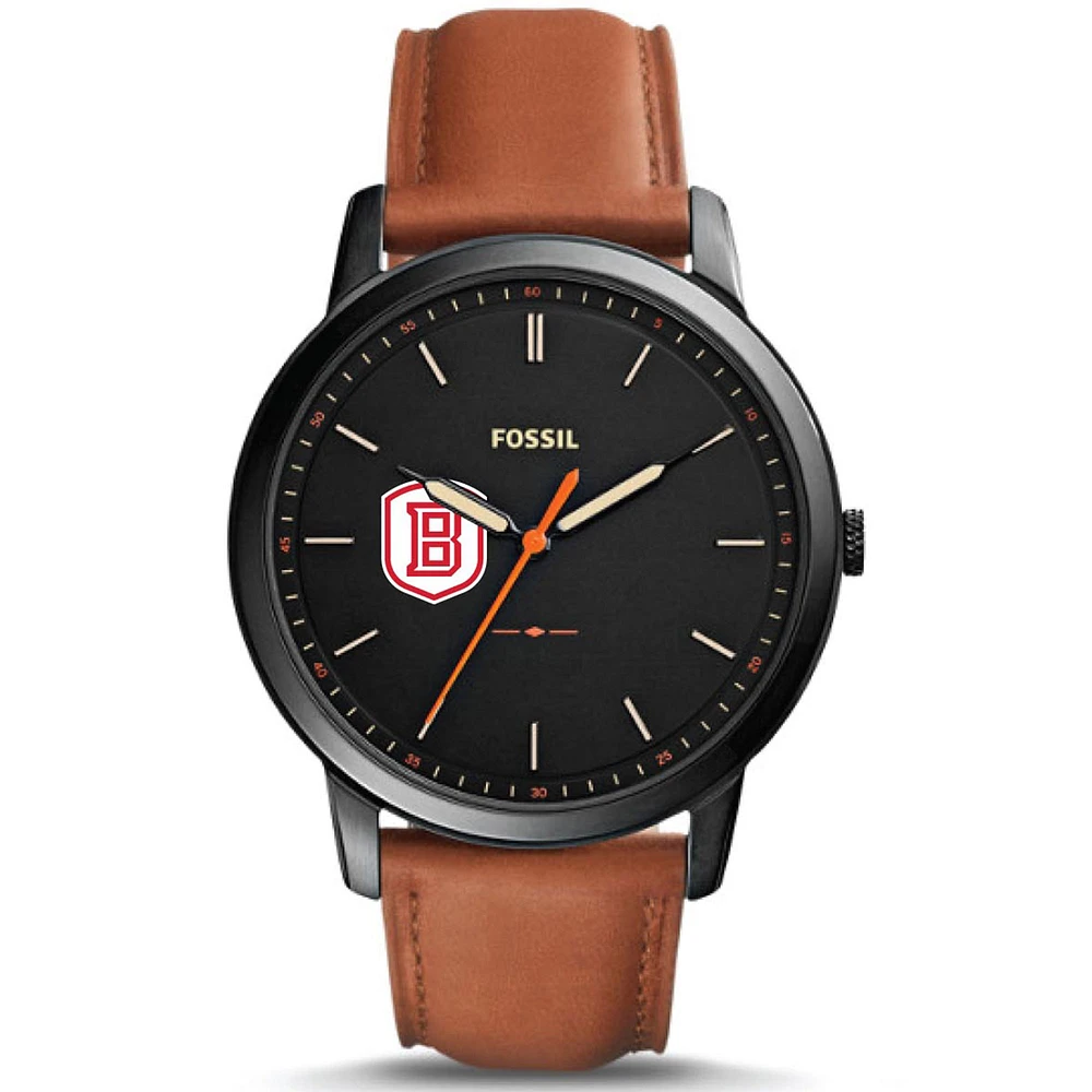 Men's Fossil Black Bradley Braves Minimalist Slim Light Brown Leather Watch