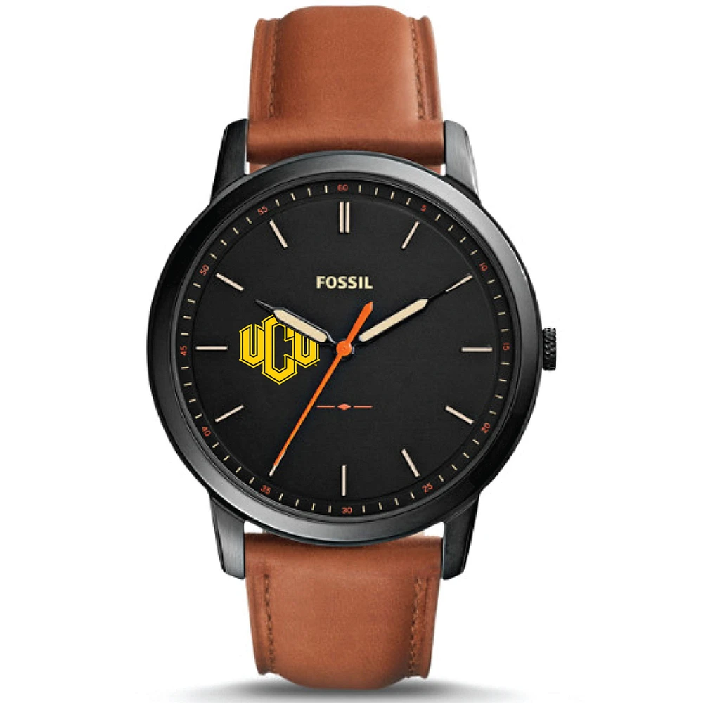 Men's Fossil Black Central Oklahoma Bronchos Minimalist Slim Light Brown Leather Watch