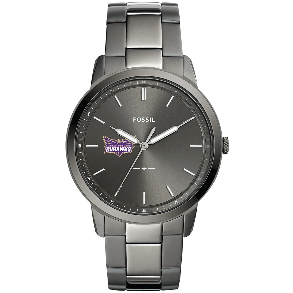 Men's Fossil Gray Loras College Duhawks Minimalist Three-Hand Smoke Watch
