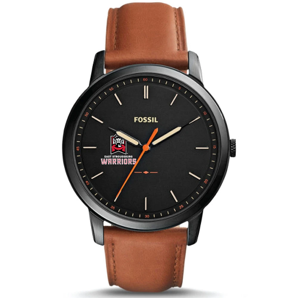 Men's Fossil Black East Stroudsburg Warriors Minimalist Slim Light Brown Leather Watch
