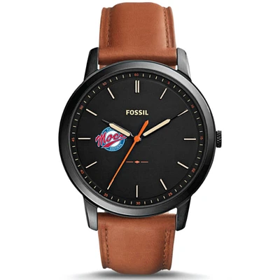 Men's Fossil Black Florida Southern Mocs Minimalist Slim Light Brown Leather Watch