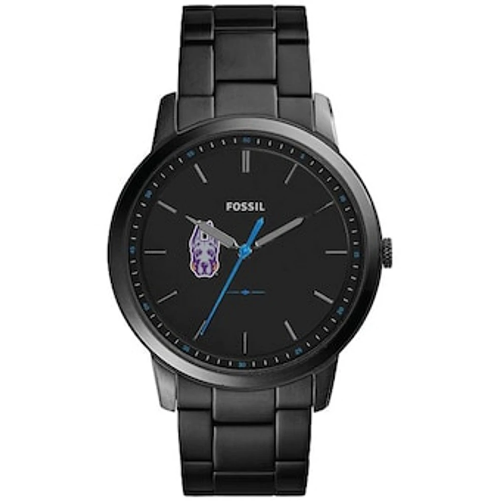 Men's Fossil Black UAlbany Great Danes Minimalist Slim Stainless Steel Watch