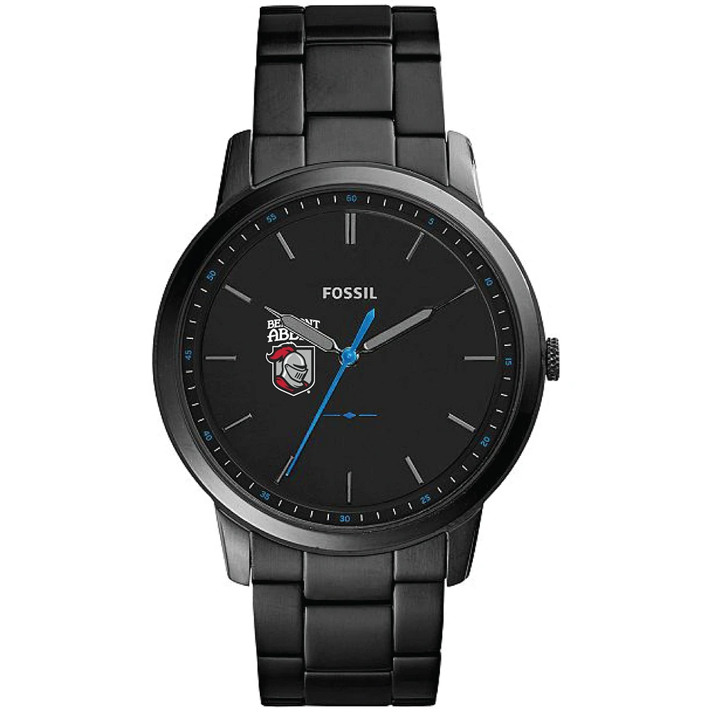 Men's Fossil Black Belmont Abbey Crusaders Minimalist Slim Stainless Steel Watch
