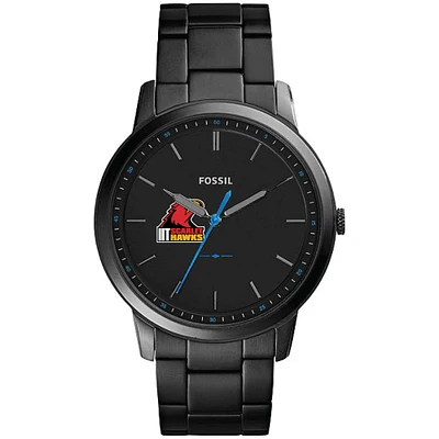 Men's Fossil Black Illinois Tech Scarlet Hawks Minimalist Slim Stainless Steel Watch