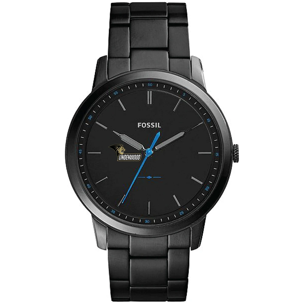 Men's Fossil Black Lindenwood Lions Minimalist Slim Stainless Steel Watch