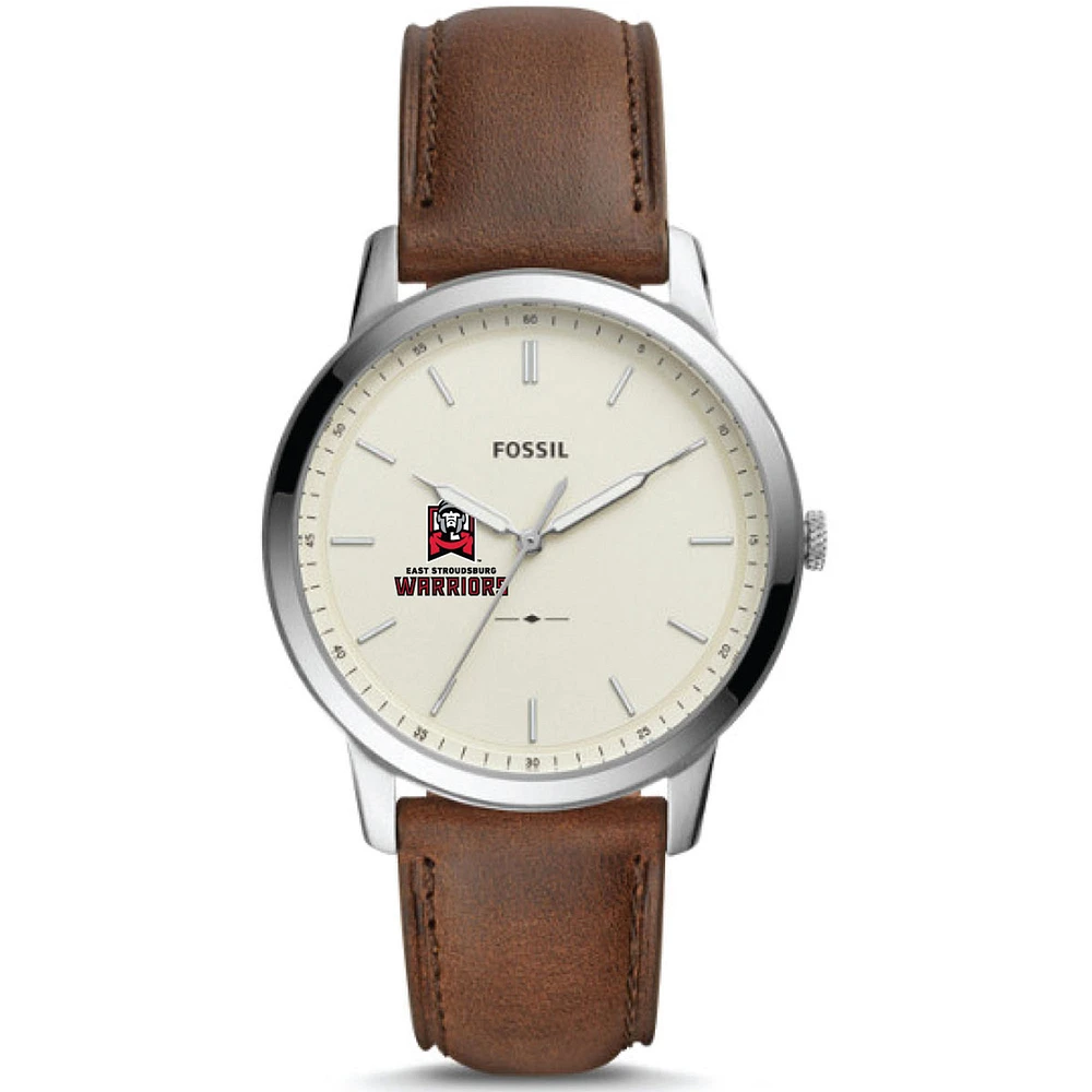 Men's Fossil Silver East Stroudsburg Warriors The Minimalist Brown Leather Watch