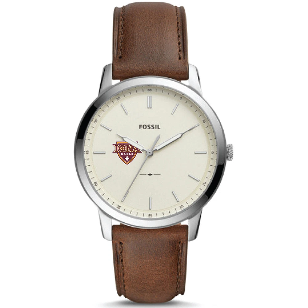 Men's Fossil Silver Iona University Gaels The Minimalist Brown Leather Watch