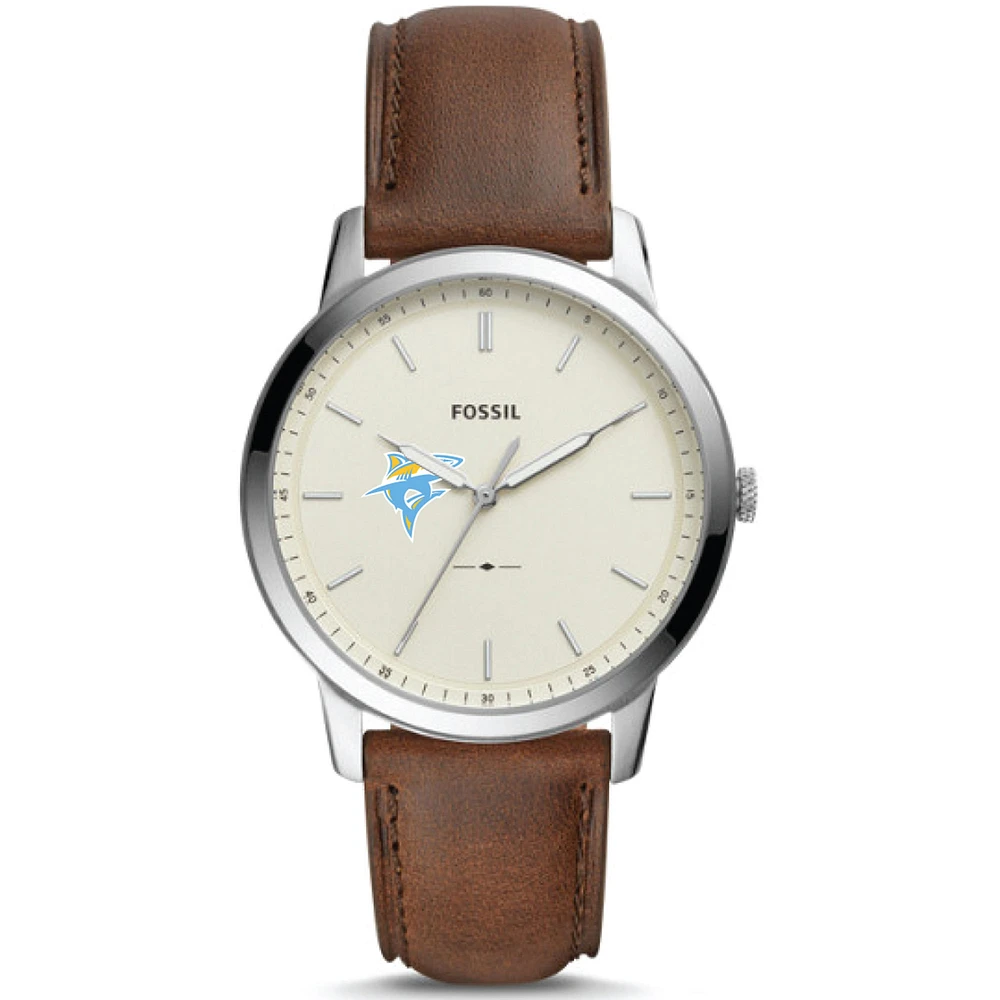 Men's Fossil Silver LIU Sharks The Minimalist Brown Leather Watch