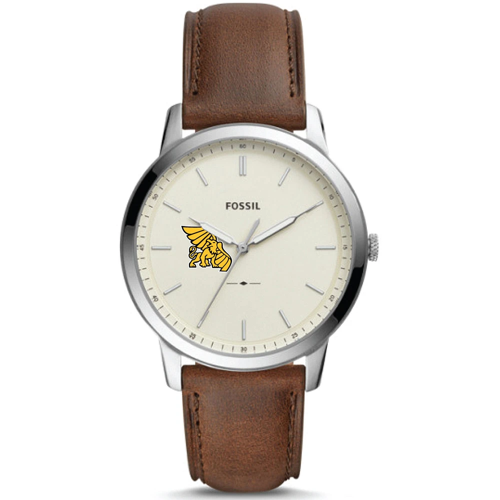 Men's Fossil Silver Missouri Western State Griffons The Minimalist Brown Leather Watch