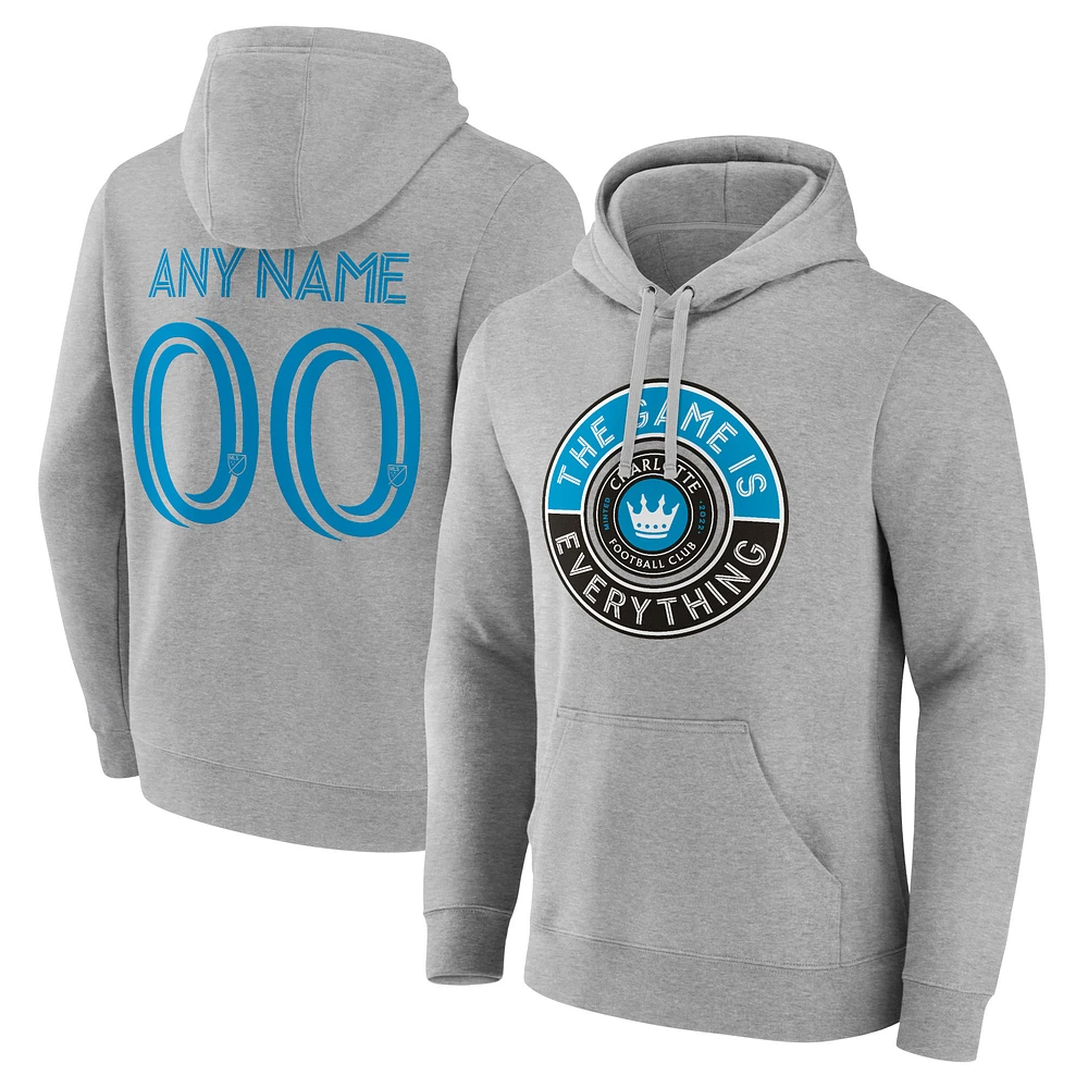 Men's Gray Charlotte FC The Game Is Everything Personalized Any Name & Number Pullover Hoodie