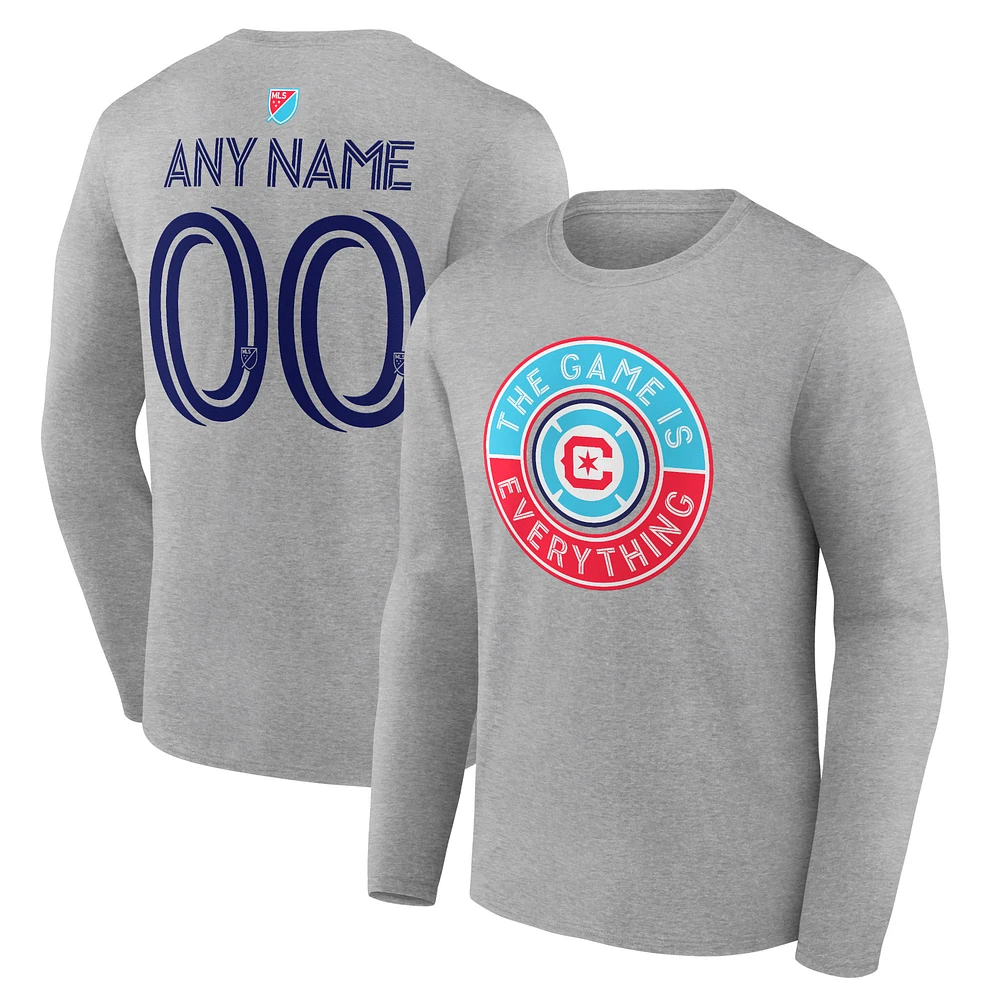 Men's Heather Gray Chicago Fire The Game Is Everything Personalized Any Name & Number Long Sleeve T-Shirt