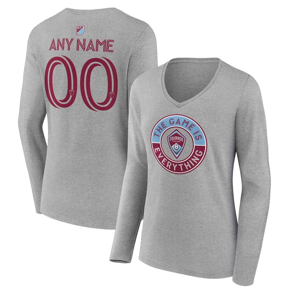 Women's Heather Gray Colorado Rapids The Game Is Everything Personalized Any Name & Number Long Sleeve V-Neck T-Shirt