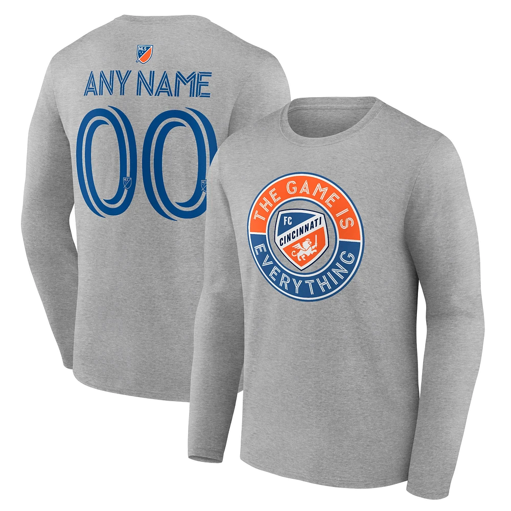 Men's Heather Gray FC Cincinnati The Game Is Everything Personalized Any Name & Number Long Sleeve T-Shirt