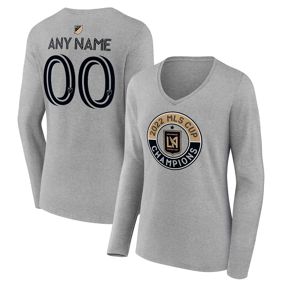 Women's Heather Gray LAFC The Game Is Everything Personalized Any Name & Number Long Sleeve V-Neck T-Shirt