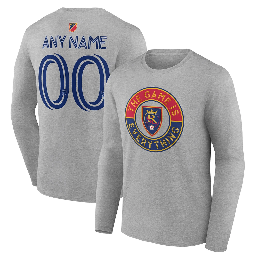 Men's Heather Gray Real Salt Lake The Game Is Everything Personalized Any Name & Number Long Sleeve T-Shirt