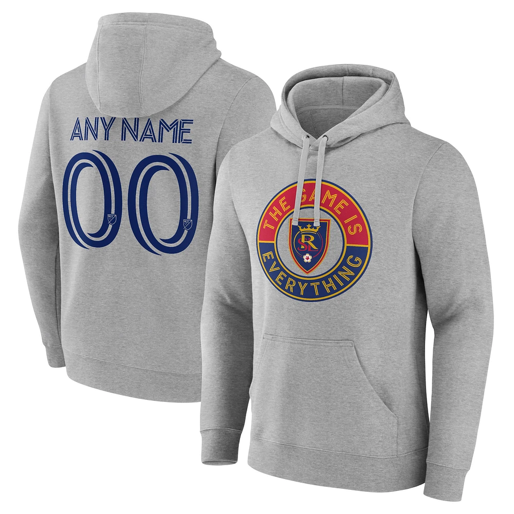Men's Gray Real Salt Lake The Game Is Everything Personalized Any Name & Number Pullover Hoodie