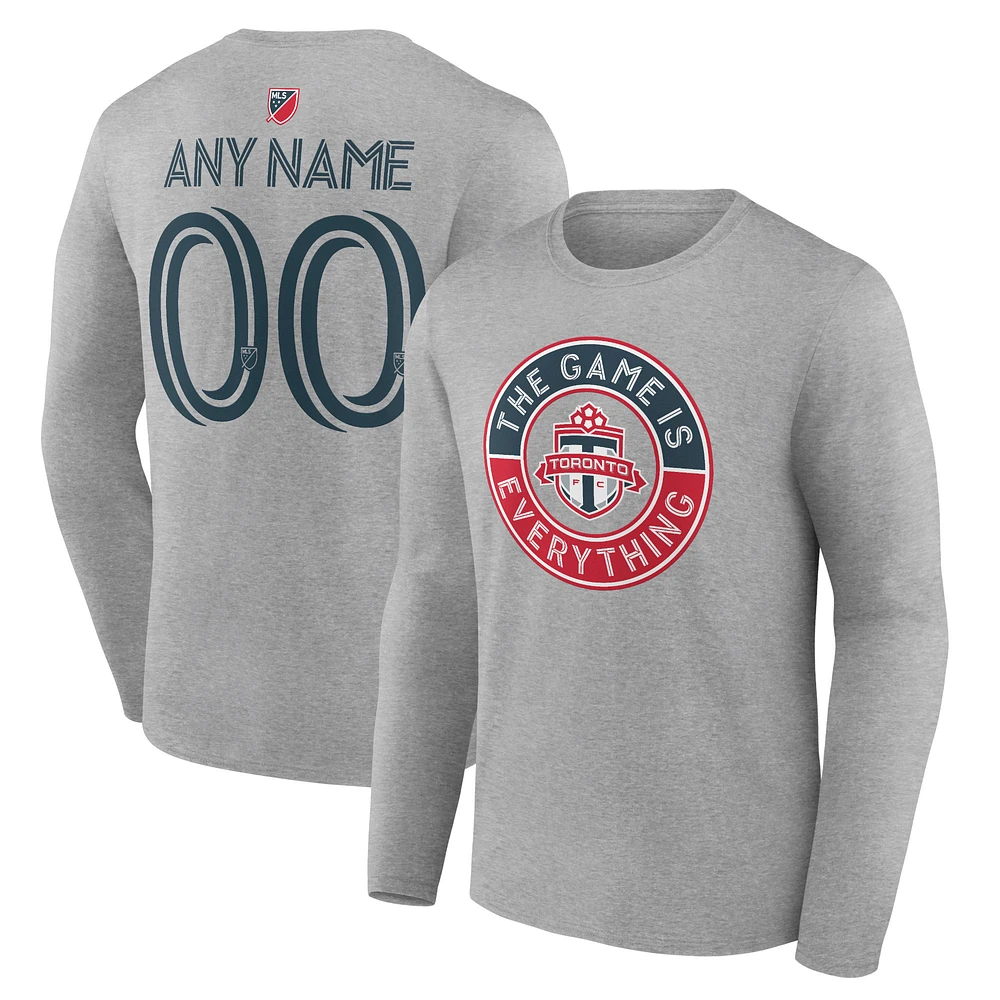 Men's Heather Gray Toronto FC The Game Is Everything Personalized Any Name & Number Long Sleeve T-Shirt