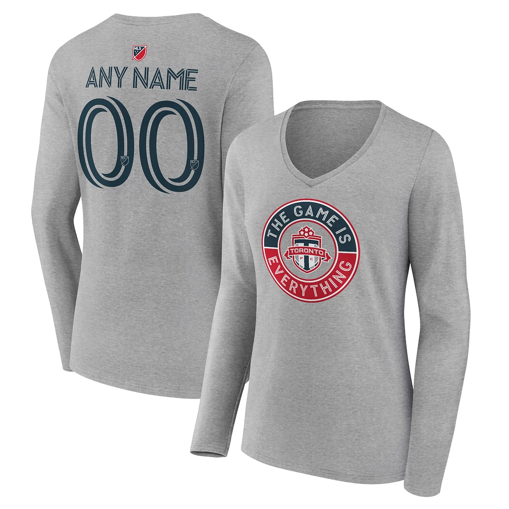 Women's Heather Gray Toronto FC The Game Is Everything Personalized Any Name & Number Long Sleeve V-Neck T-Shirt