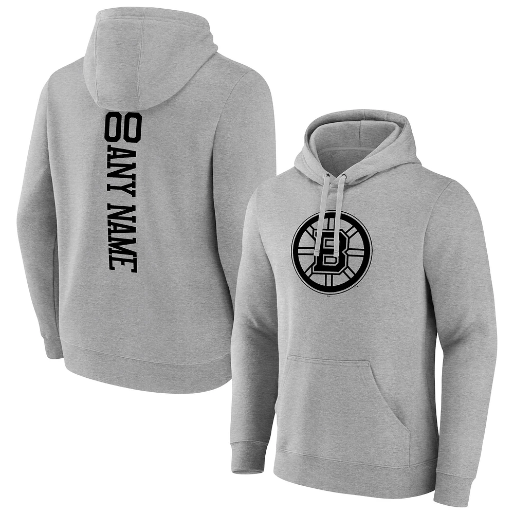 Men's Heather Gray Boston Bruins Personalized Name & Number Pullover Hoodie
