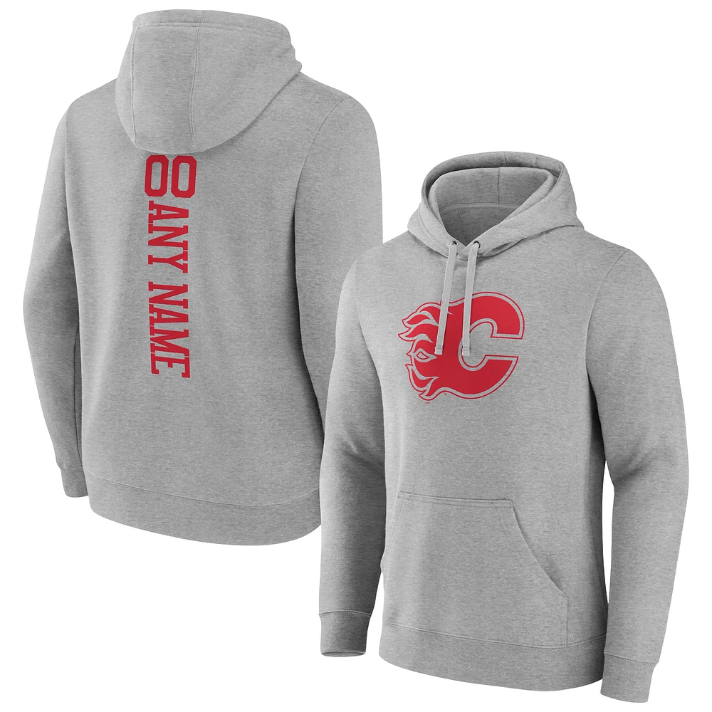 Men's Heather Gray Calgary Flames Personalized Name & Number Pullover Hoodie