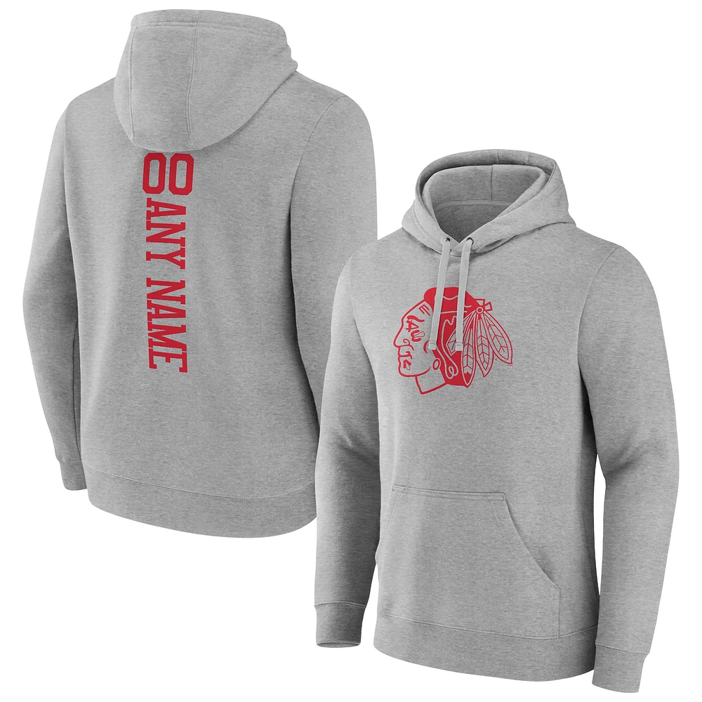 Men's Heather Gray Chicago Blackhawks Personalized Name & Number Pullover Hoodie