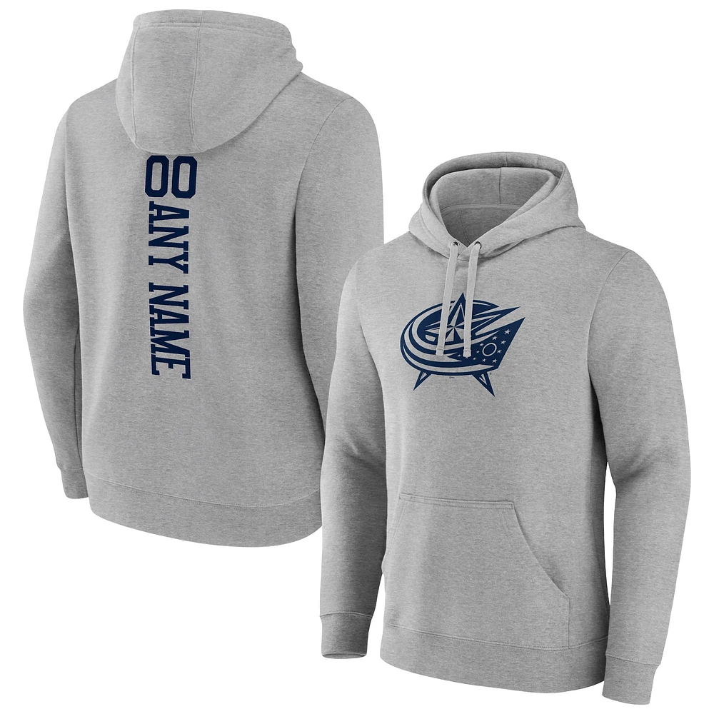 Men's Heather Gray Columbus Blue Jackets Personalized Name & Number Pullover Hoodie