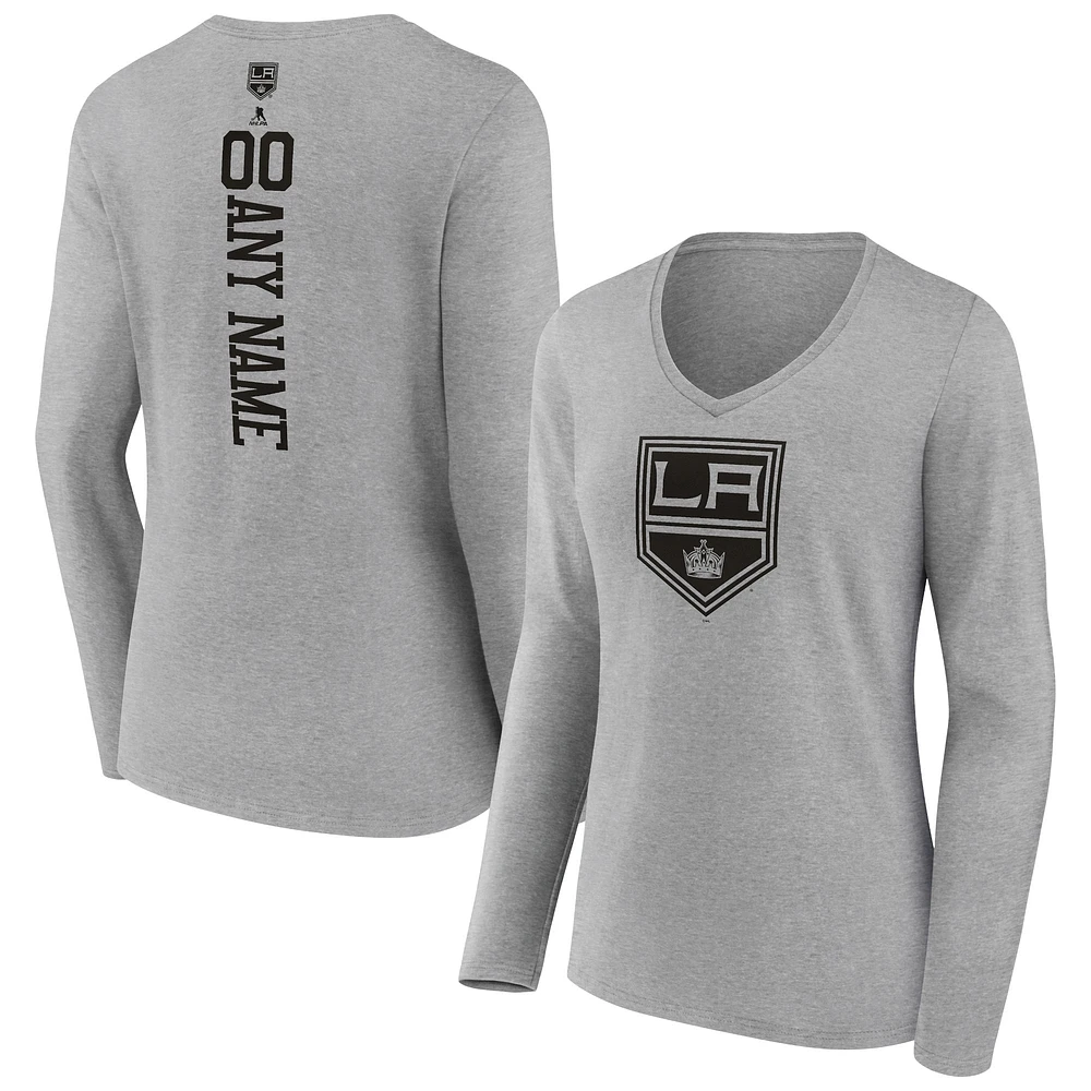 Women's Heather Gray Los Angeles Kings Personalized Name & Number Long Sleeve V-Neck T-Shirt