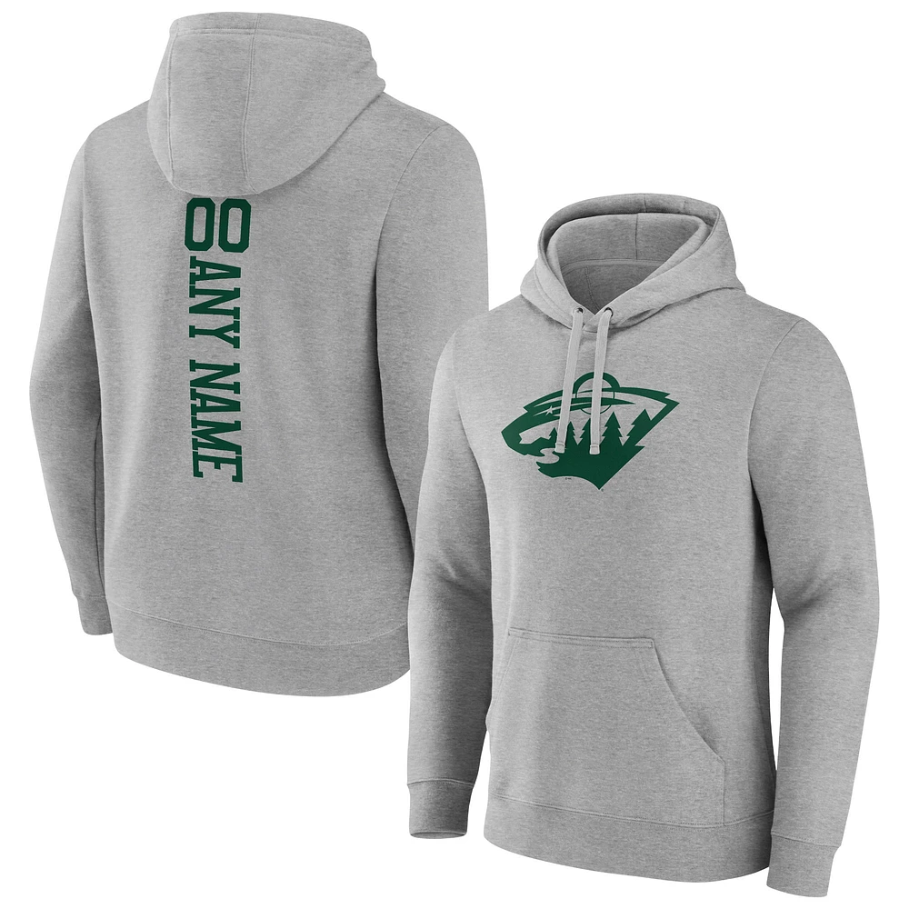 Men's Heather Gray Minnesota Wild Personalized Name & Number Pullover Hoodie