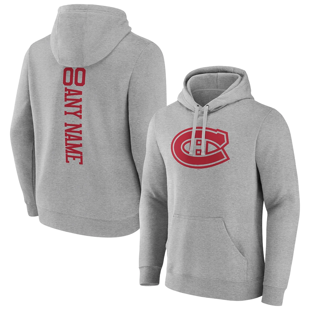 Men's Heather Gray Montreal Canadiens Personalized Name & Number Pullover Hoodie